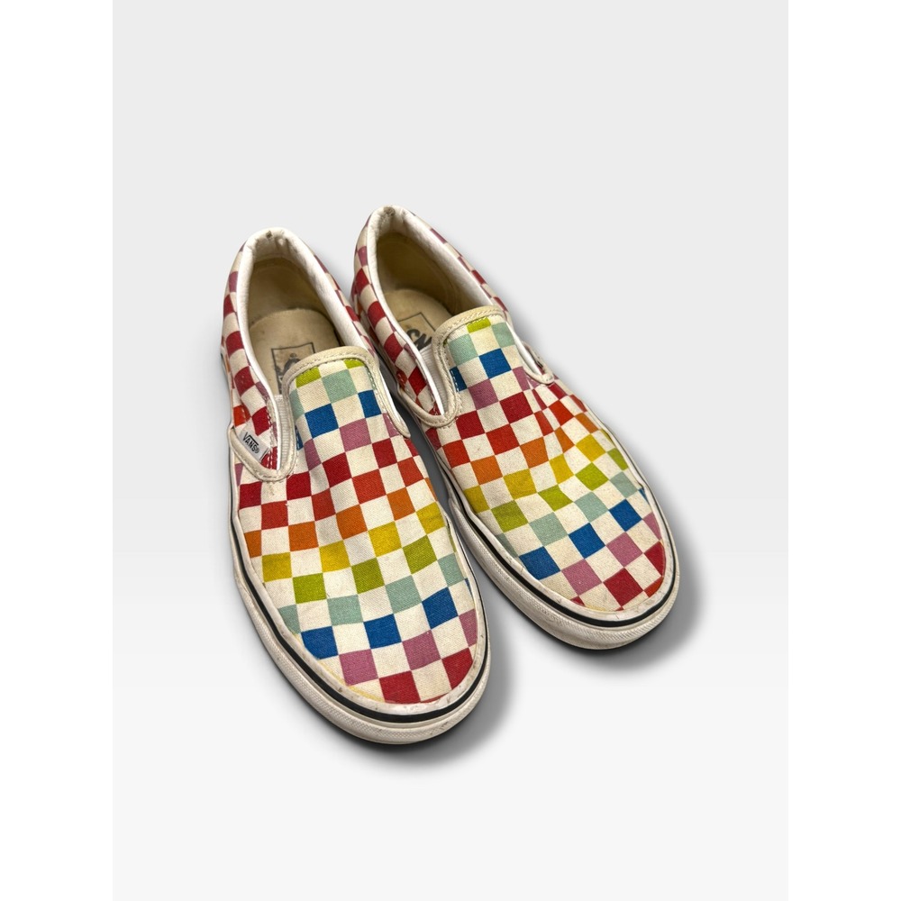 Vans Classic Slip-On Rainbow Checkerboard Pride Shoes Women's 8 Men's 6.5